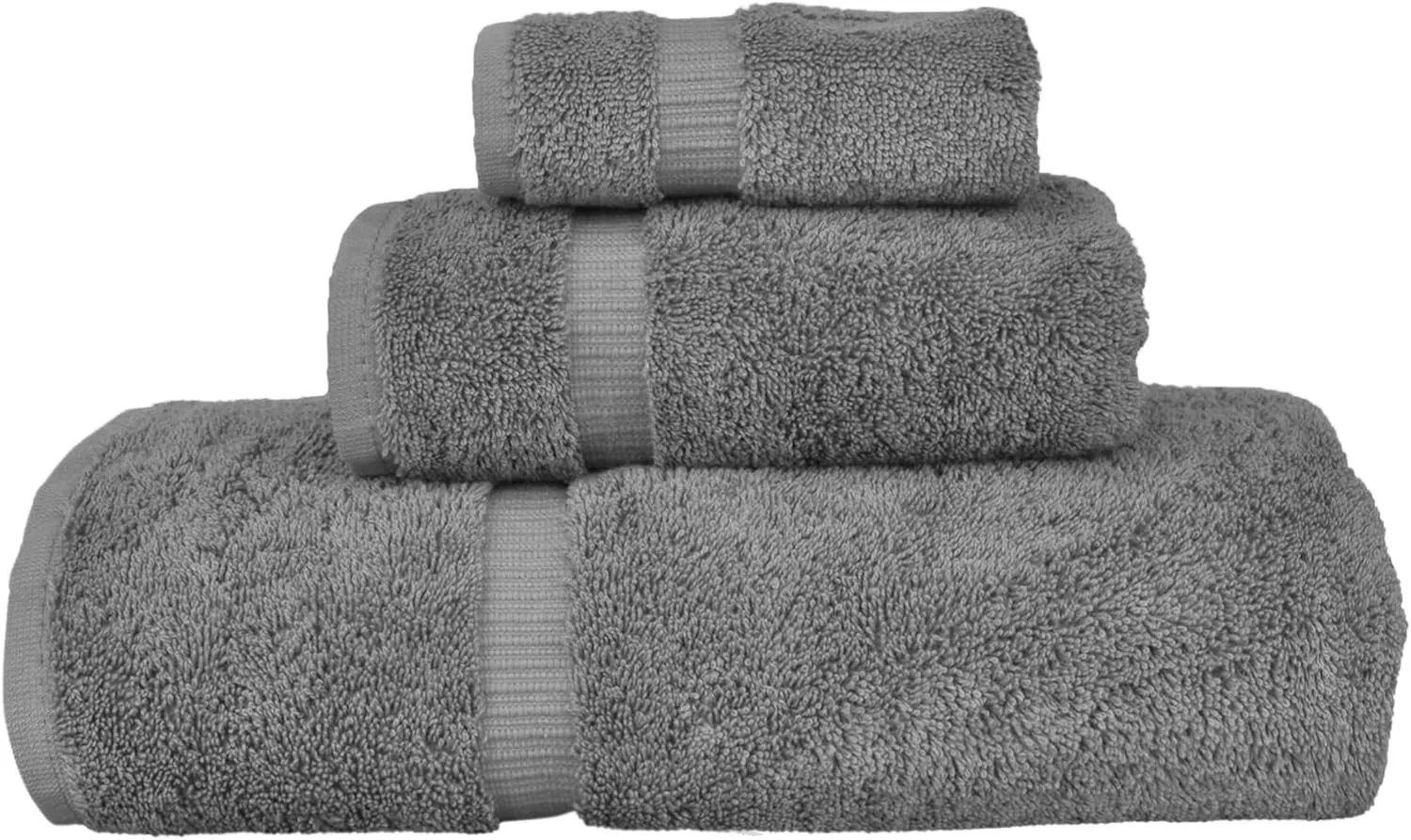 Monogrammed Towel Set, Personalized Gift, Set of 3- Silver Block Letter Embroidered Towel - Extra Absorbent 100% Turkish Cotton - Soft Terry Finish - Initial H Gray