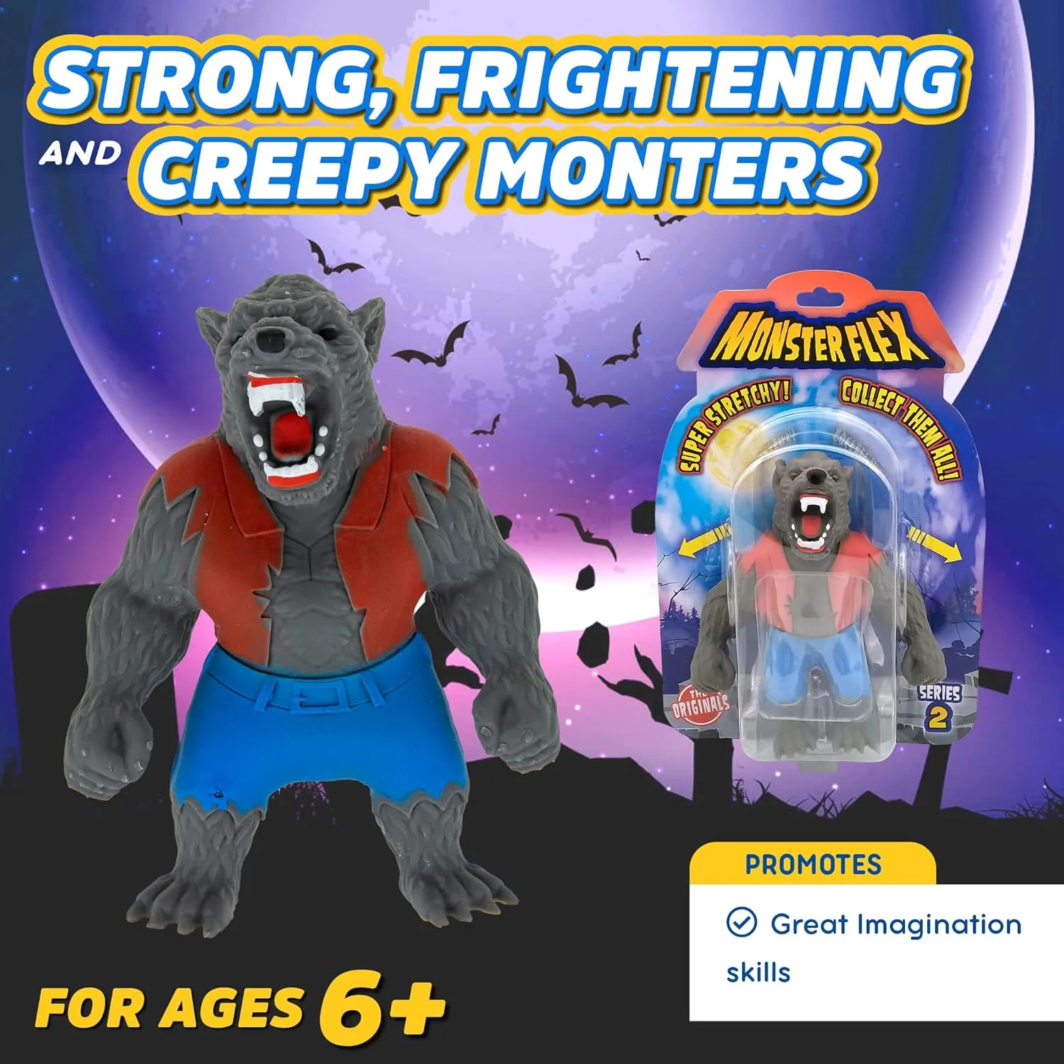 Monster Flex Stretchy Toys For Boys and Girls - 14 Unique Spooky Stretch Monsters - Stretch Guy Toys For Kids Birthday Gift Party Favors, Sensory Fidget Stress Toys for Kids - Series 2 (Reptile Man)