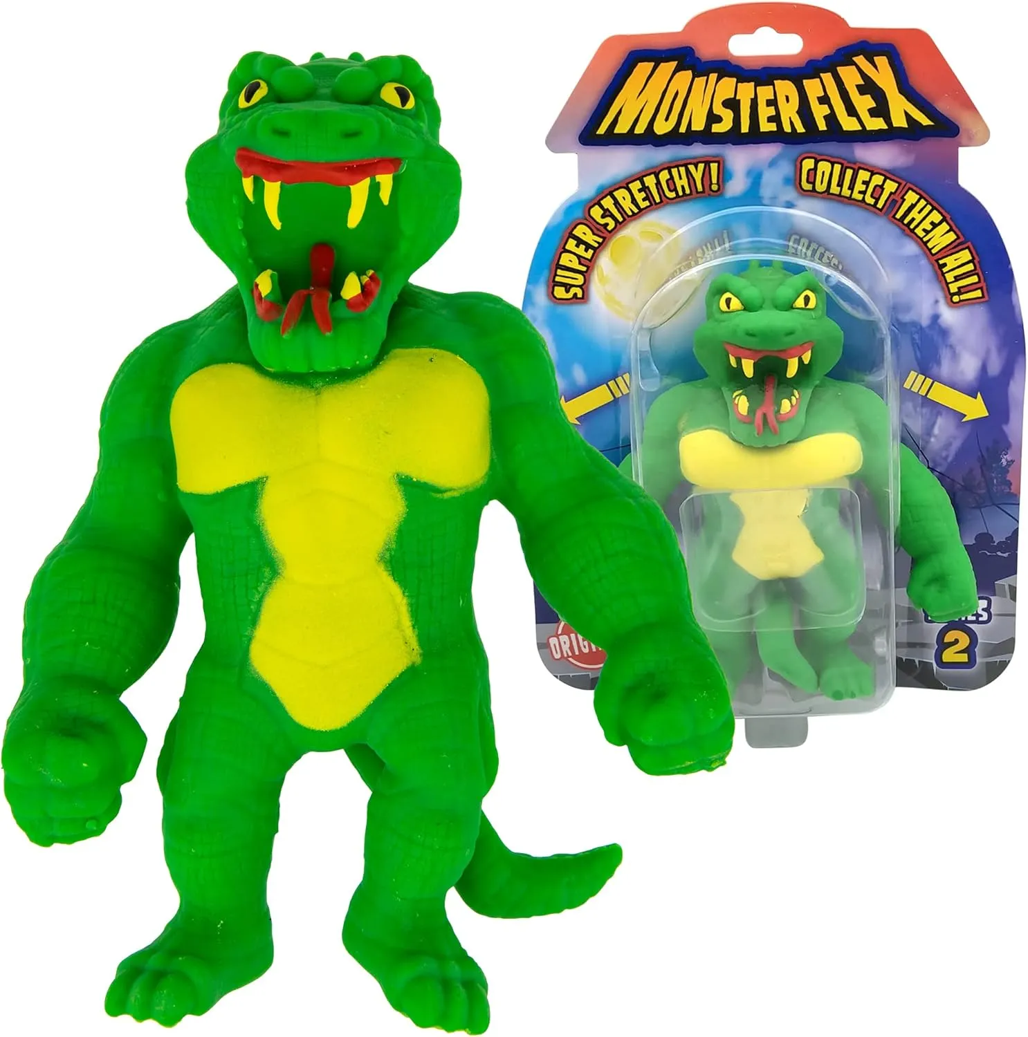 Monster Flex Stretchy Toys For Boys and Girls - 14 Unique Spooky Stretch Monsters - Stretch Guy Toys For Kids Birthday Gift Party Favors, Sensory Fidget Stress Toys for Kids - Series 2 (Reptile Man)
