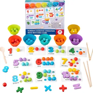 Montessori Arithmetic Math Toy Set – Silicone Digital Learning with Beads, Chopsticks & Spoons, Learning Activities Toys Educational Early, Learnings Activities Toys Educational Early