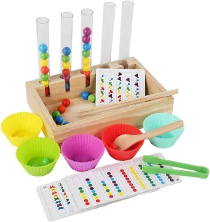 Montessori Color Sorting Toys for Toddlers 1 2 3 4 5, Early Education Clip Beads Test Tube Toys, Boys Girls Birthday Gift