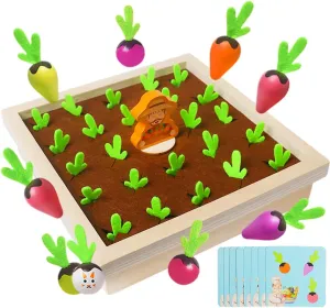 Montessori Wooden Educational Toys for Toddlers,Wooden Toy Carrot Harvest Game Shape Color Sorting & Memory Matching Game Garden Toys Easter Gift for 3 4 5 Year Old Boys Girls Kids