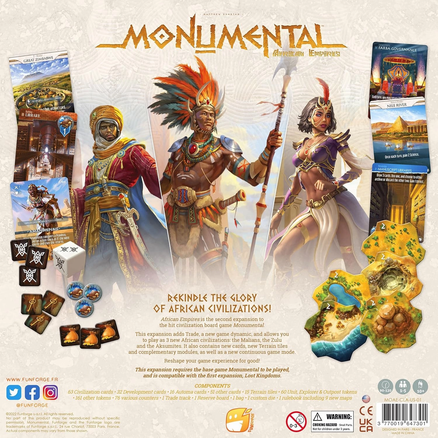 Monumental African Empires Expansion - Civilization & Deckbuilding Board Game, Ages 10 , 1-5 Players, 90-120 Min