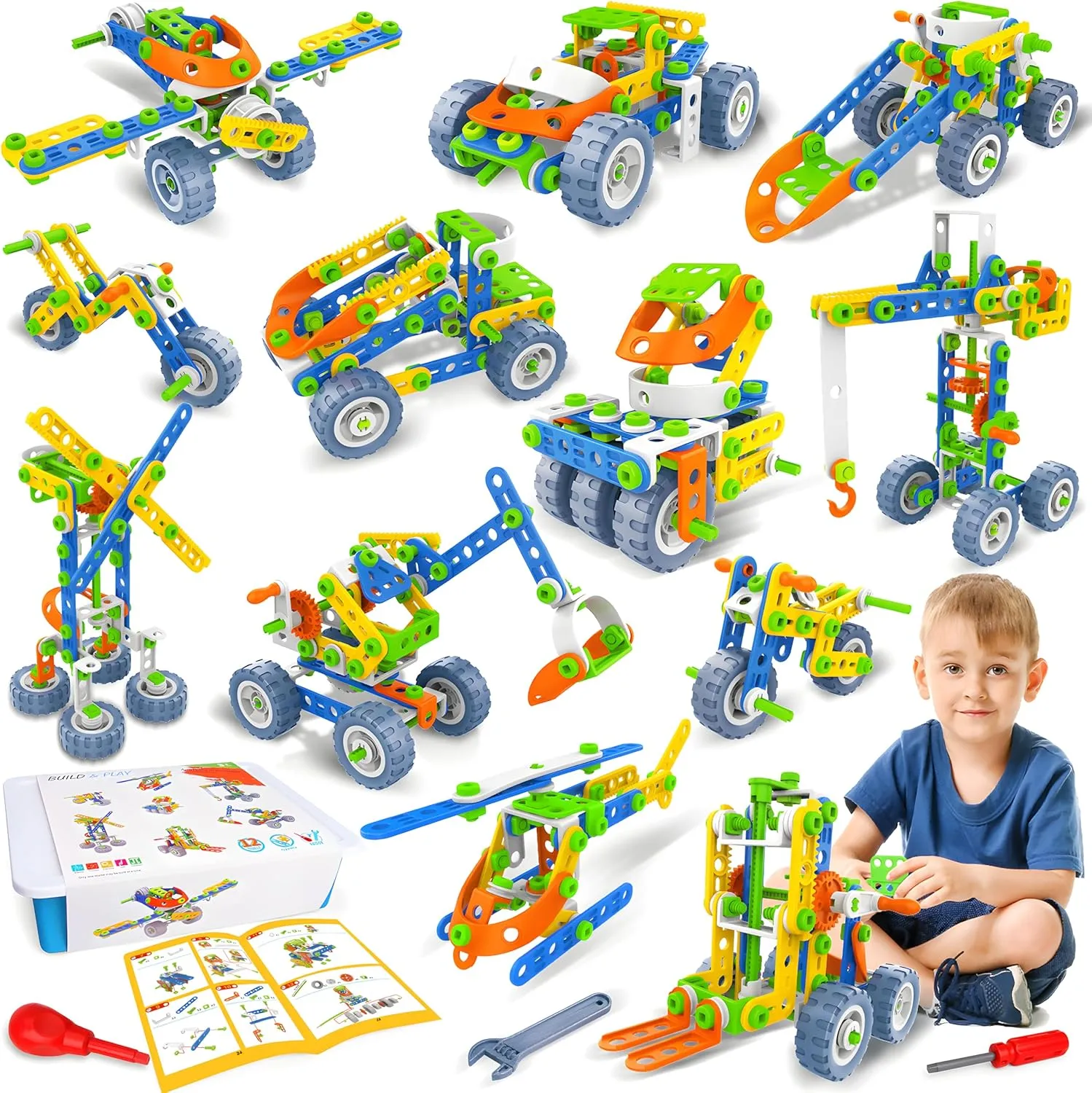 MOONTOY 12 in 1 STEM Toys for 4 5 6 7 8  Year Old Boy Gifts, 152 PCS Educational Building Toys for Kids Ages 4-8 5-7 8-12, Building Blocks Stem Kits Activities Construction Toy for Boys Birthday Gifts