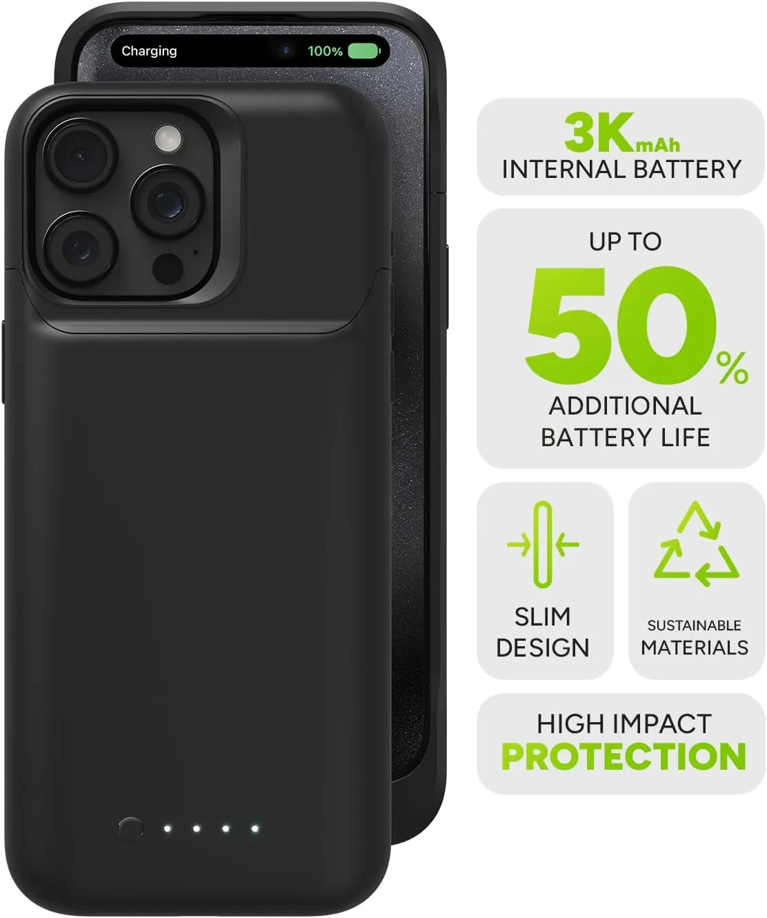 mophie Juice Pack iPhone 15 Pro Max Battery Case - Legendary Power & Protection - Up to 50% Extra Battery, 6ft Drop Safety, Eco-Friendly Design, Black