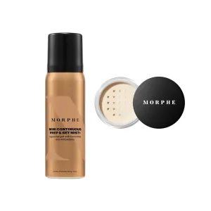 Morphe Mini Continuous Prep & Set Hydrating Face Mist (1.3 oz)   Mini Bake & Set Translucent Setting Powder Duo - Lightweight, Talc-Free Finishing Powder (.09 oz)
