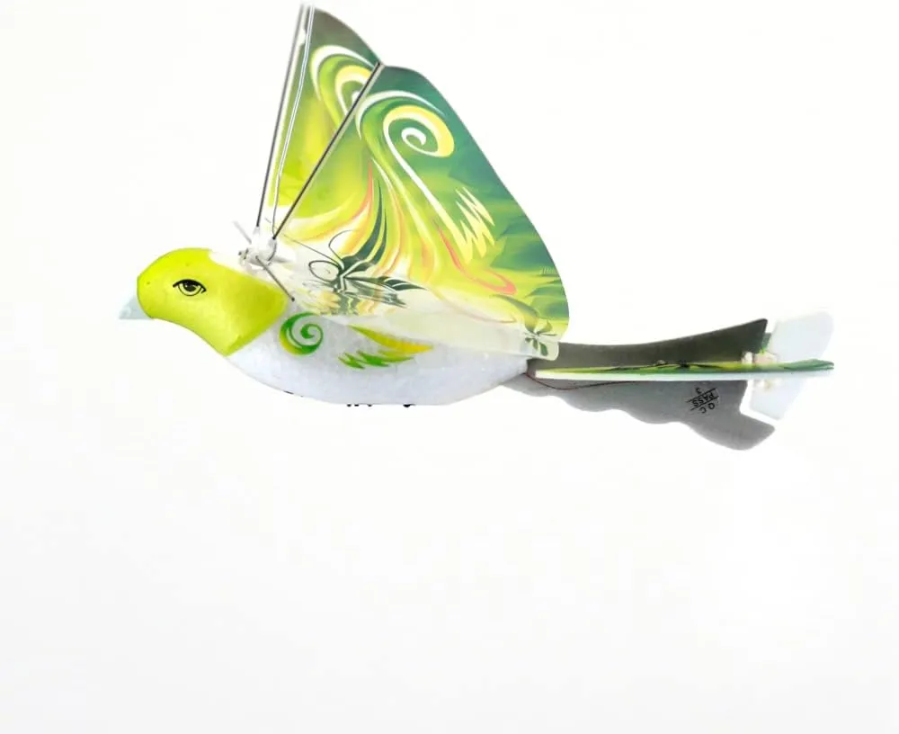 MUKIKIM eBird Green Parrot - Flying RC Bird Drone Toy for Kids. Indoor/Outdoor Remote Control Bionic Flapping Wings Bird Helicopter. USB Recharging.