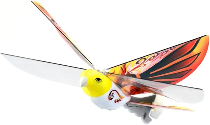 MUKIKIM eBird Orange Phoenix - Flying RC Bird Drone Toy for Kids. Indoor/Outdoor Remote Control Bionic Flapping Wings Bird Helicopter. USB Recharging.
