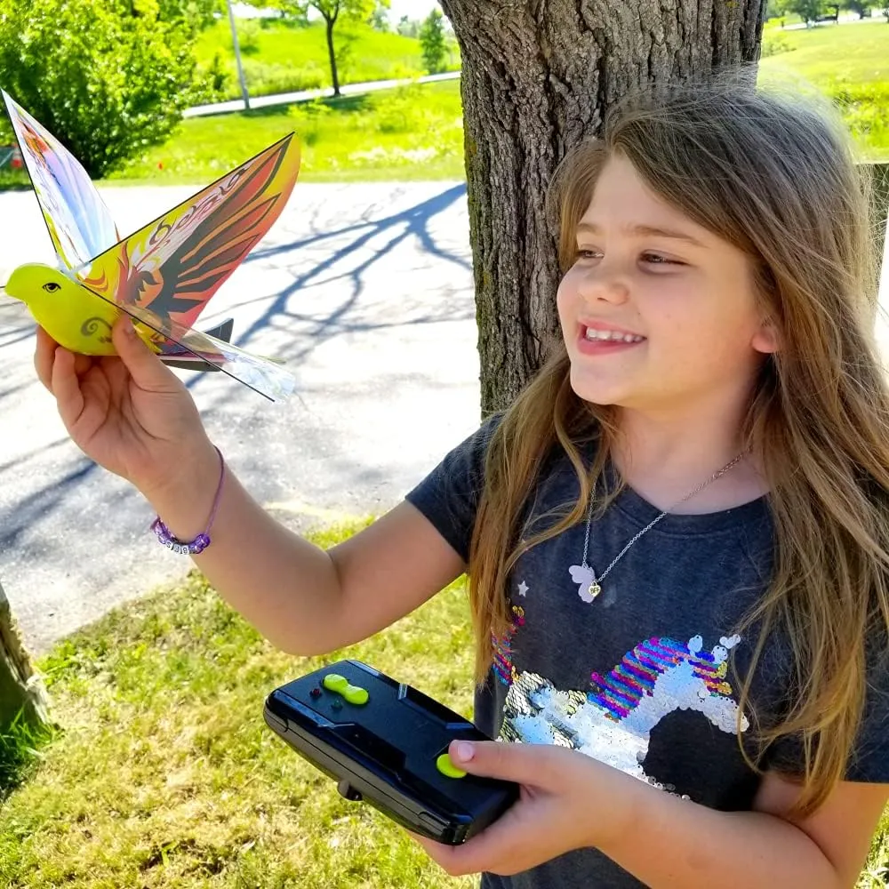 MUKIKIM eBird Orange Phoenix - Flying RC Bird Drone Toy for Kids. Indoor/Outdoor Remote Control Bionic Flapping Wings Bird Helicopter. USB Recharging.