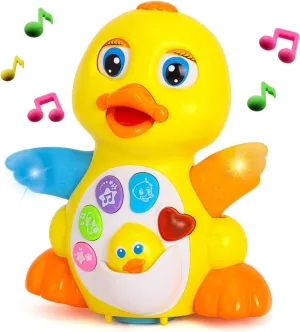 Musical Flapping Yellow Duck Interactive Action Educational Learning Walking Light Up Dancing Toy for 1 Year Old Baby Toddler Infant