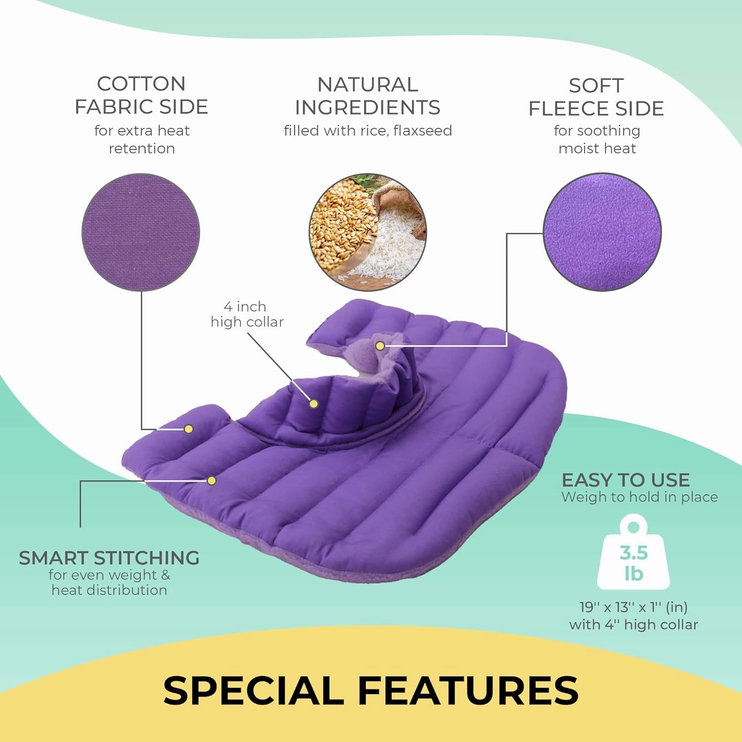 My Heating Pad Microwavable Neck and Shoulder Wrap Upper Torso Plus - Large Portable Heating Pad for Shoulders - Microwave Neck Wrap - 3 Packs Purple