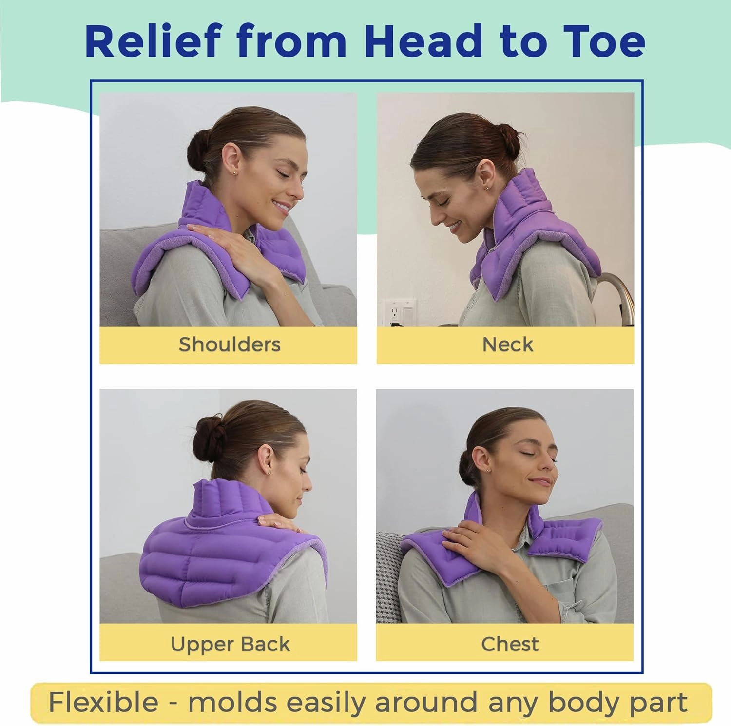 My Heating Pad Microwavable Neck and Shoulder Wrap Upper Torso Plus - Large Portable Heating Pad for Shoulders - Microwave Neck Wrap - 3 Packs Purple