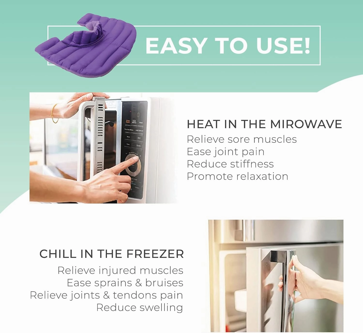 My Heating Pad Microwavable Neck and Shoulder Wrap Upper Torso Plus - Large Portable Heating Pad for Shoulders - Microwave Neck Wrap - 3 Packs Purple
