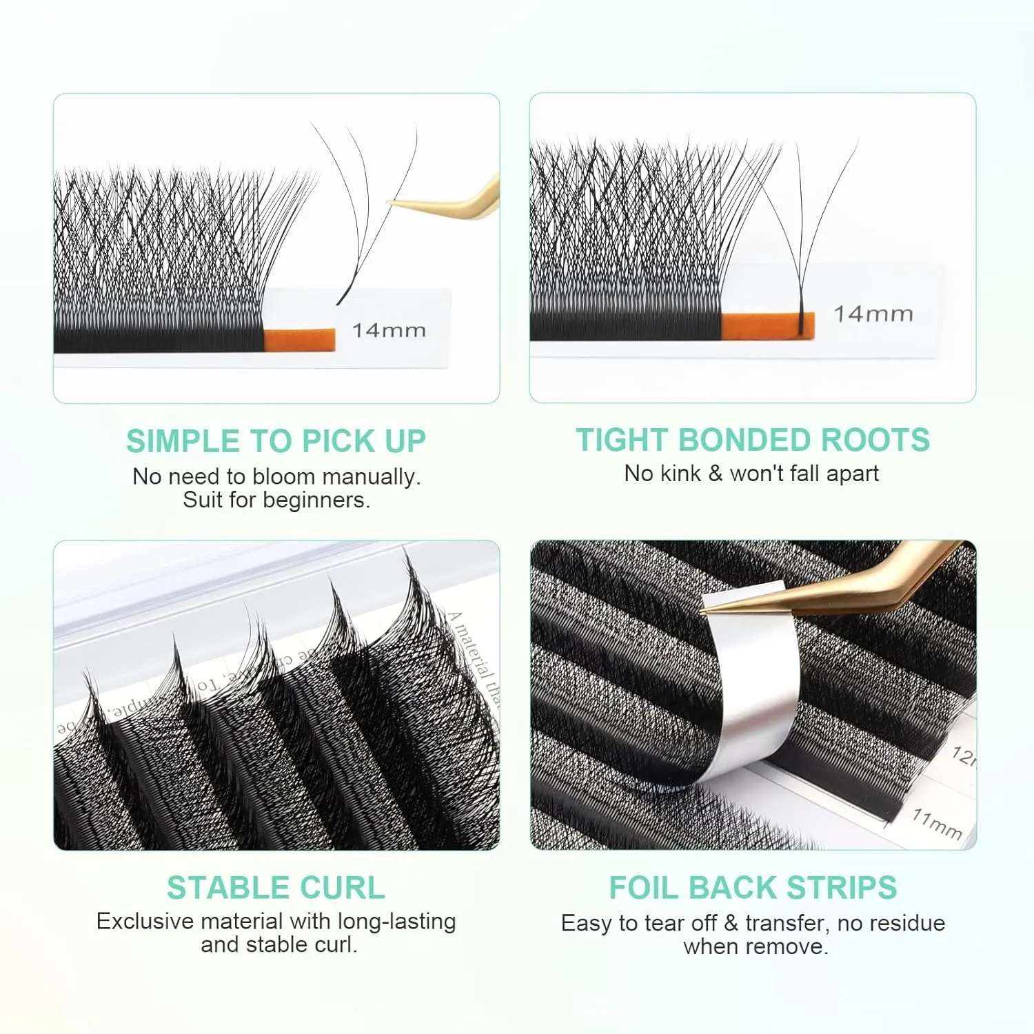 NAGARAKU 3D W Shape Eyelash Extension 5 Trays in 1 pack Volume 0.07mm D curl 9/10/11/12/13mm Premade Fans Faux Mink Matte Black Cluster Easy Fanning False Lashes