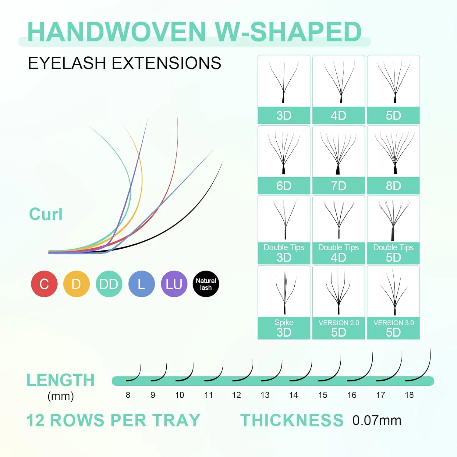 NAGARAKU 3D W Shape Eyelash Extension 5 Trays in 1 pack Volume 0.07mm D curl 9/10/11/12/13mm Premade Fans Faux Mink Matte Black Cluster Easy Fanning False Lashes