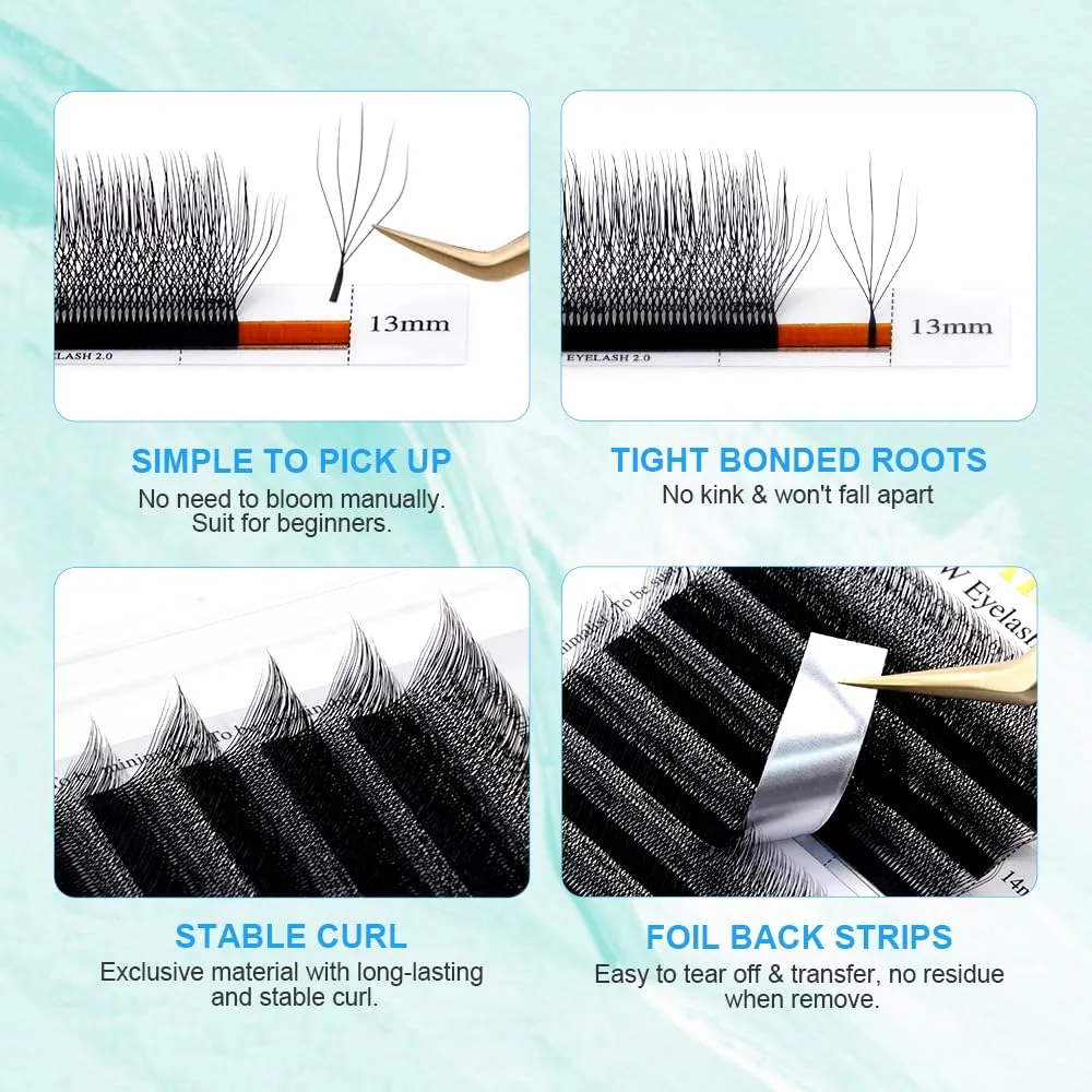 NAGARAKU 5D W Shape Eyelash Extension VERSION 2.0 lash Supplies Natural Soft Volume 0.07mm D curl 13mm Premade Fans PBT Matte Black Cluster W Lash Easy Fanning False Lashes yy Lashes