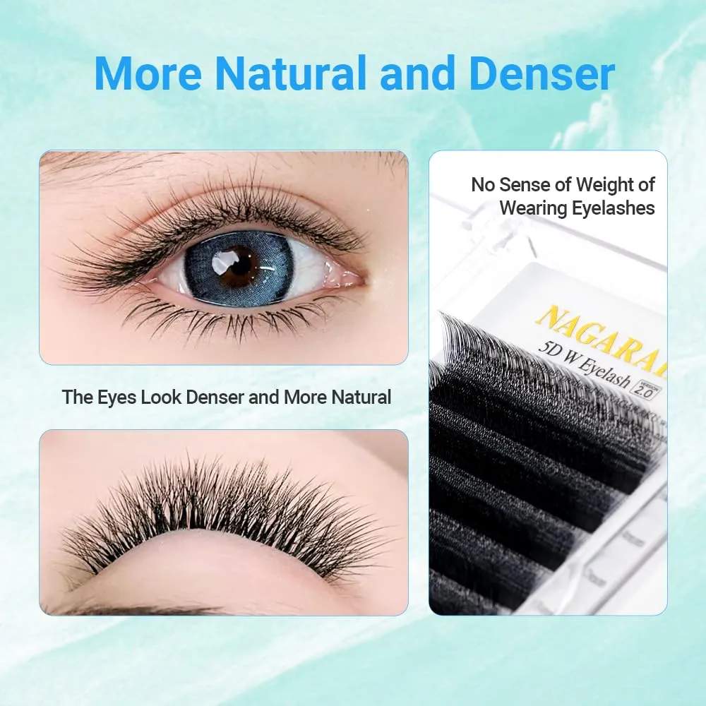 NAGARAKU 5D W Shape Eyelash Extension VERSION 2.0 lash Supplies Natural Soft Volume 0.07mm D curl 13mm Premade Fans PBT Matte Black Cluster W Lash Easy Fanning False Lashes yy Lashes