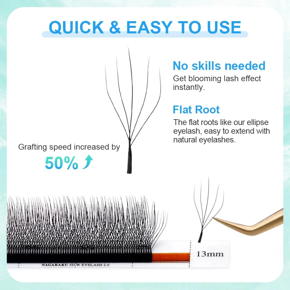 NAGARAKU 5D W Shape Eyelash Extension VERSION 2.0 lash Supplies Natural Soft Volume 0.07mm D curl 13mm Premade Fans PBT Matte Black Cluster W Lash Easy Fanning False Lashes yy Lashes