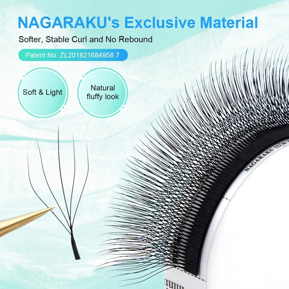 NAGARAKU 5D W Shape Eyelash Extension VERSION 2.0 lash Supplies Natural Soft Volume 0.07mm D curl 13mm Premade Fans PBT Matte Black Cluster W Lash Easy Fanning False Lashes yy Lashes