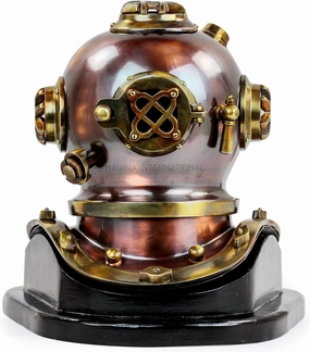 Nagina International 12" Scuba Diving Nautical Helmet | Maritime Ship's Decorative Helmet (12 Inches, Antique Black-On Base)