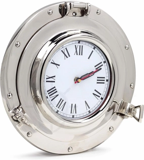 Nagina International Silver Metal Nautical Porthole Wall Clock