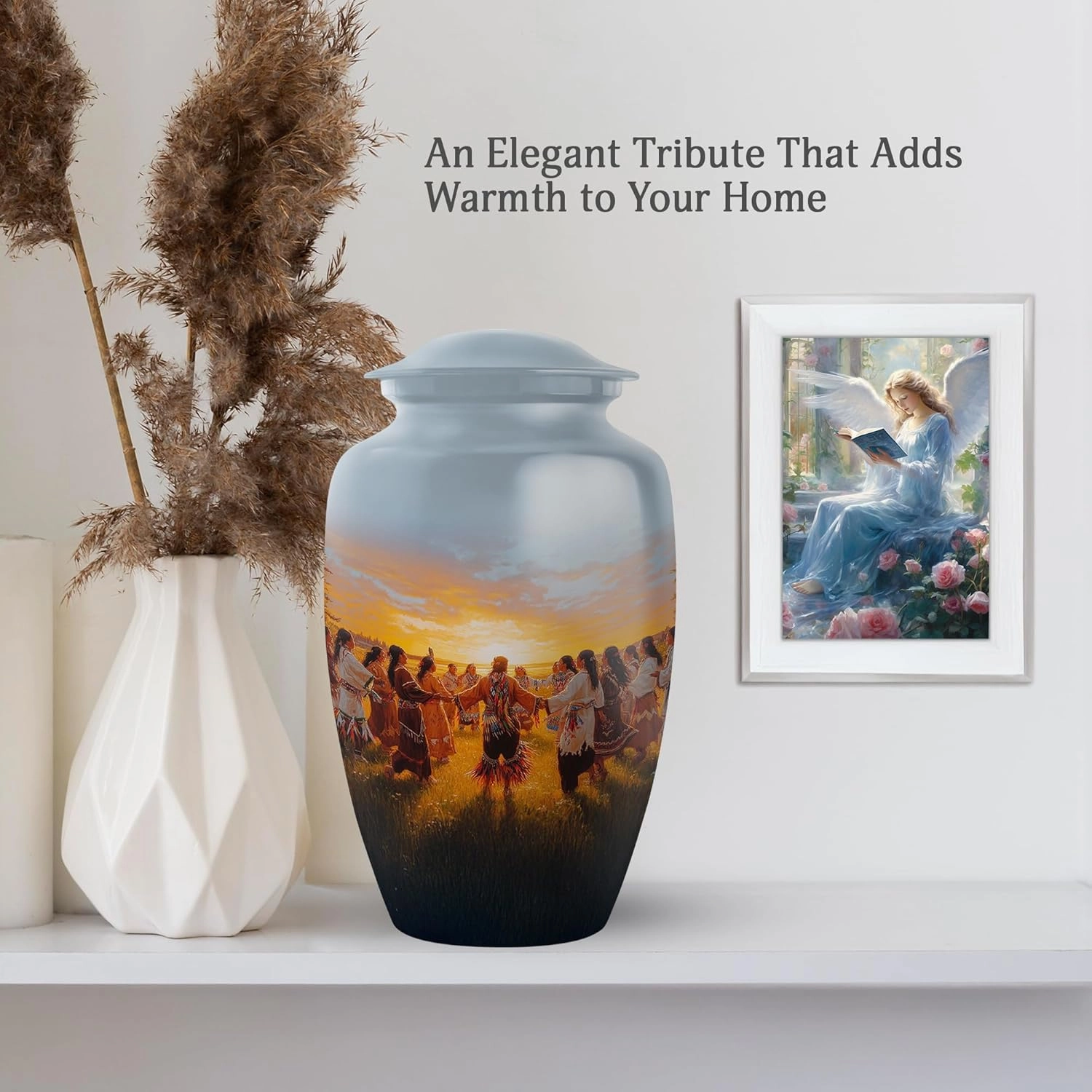 Native American Burial Urns for Adult Human Ashes - 10" Large Urns for Human Ashes Adult Male & Female - Blue Ashes Keepsake - Memory Box for Keepsakes - Pet Memorial Box (Include Velvet Bag)