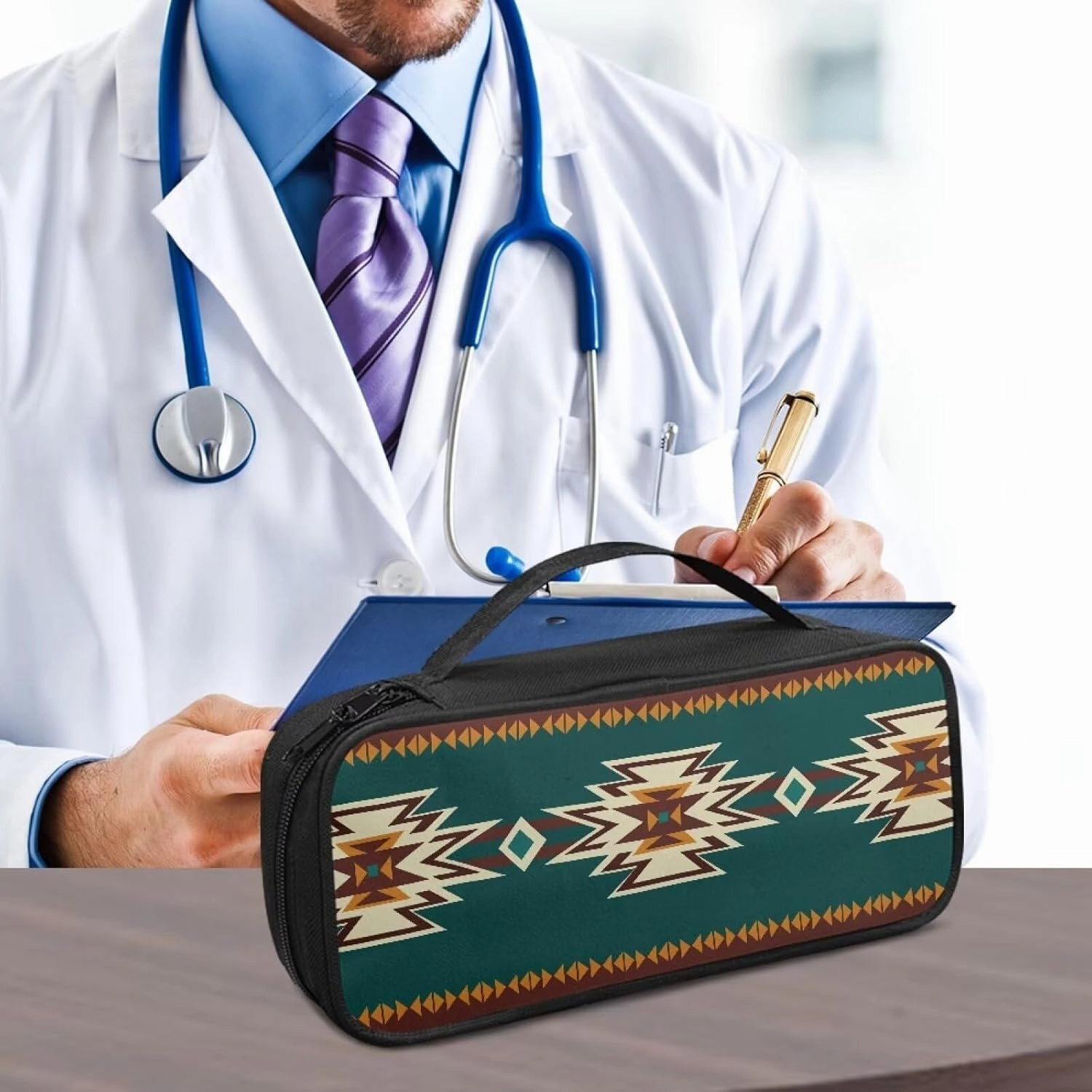 Native American Tribal Pattern Stethoscope Case Stethoscope Holder Slim Travel Storage Bag for 3M Littmann Classic III,3M Littmann Cardiology IV, Lightweight II S.E,ADC,MDF Stethoscope