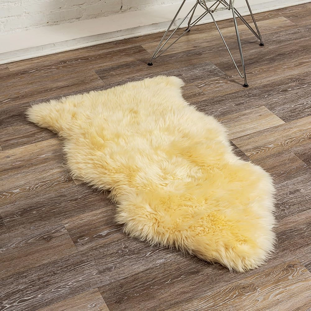 Natural Milan Genuine Sheepskin Area Rugs with Thick and Lush Pile, Fluffy Sheep Fur Rug with Anti-Skid Backing for Bedroom Living Room, Single Pelt, Cream 2 ft x 3 ft