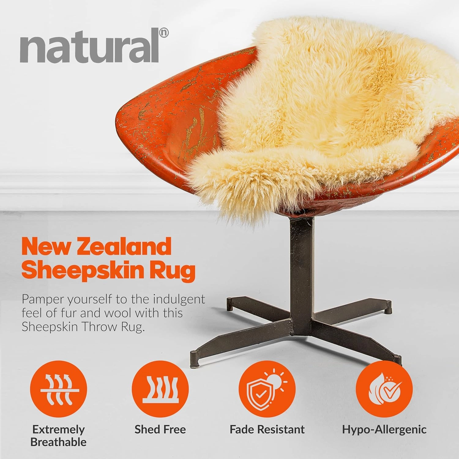 Natural Milan Genuine Sheepskin Area Rugs with Thick and Lush Pile, Fluffy Sheep Fur Rug with Anti-Skid Backing for Bedroom Living Room, Single Pelt, Cream 2 ft x 3 ft