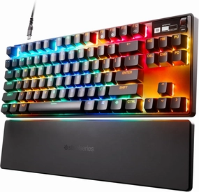 New SteelSeries Apex Pro TKL 2023 Ed.- World's Fastest Mechanical Gaming Keyboard - Adjustable Actuation - Esports Tenkeyless - OLED Screen - RGB - PBT Keycaps - USB-C (Renewed)