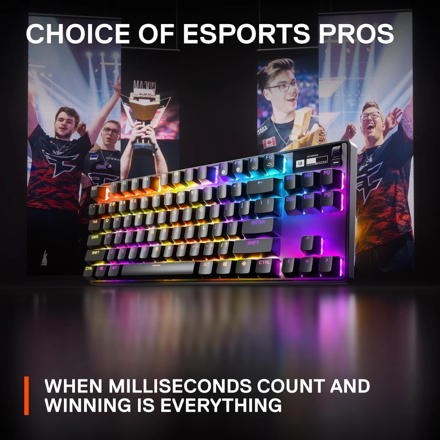 New SteelSeries Apex Pro TKL 2023 Ed.- World's Fastest Mechanical Gaming Keyboard - Adjustable Actuation - Esports Tenkeyless - OLED Screen - RGB - PBT Keycaps - USB-C (Renewed)