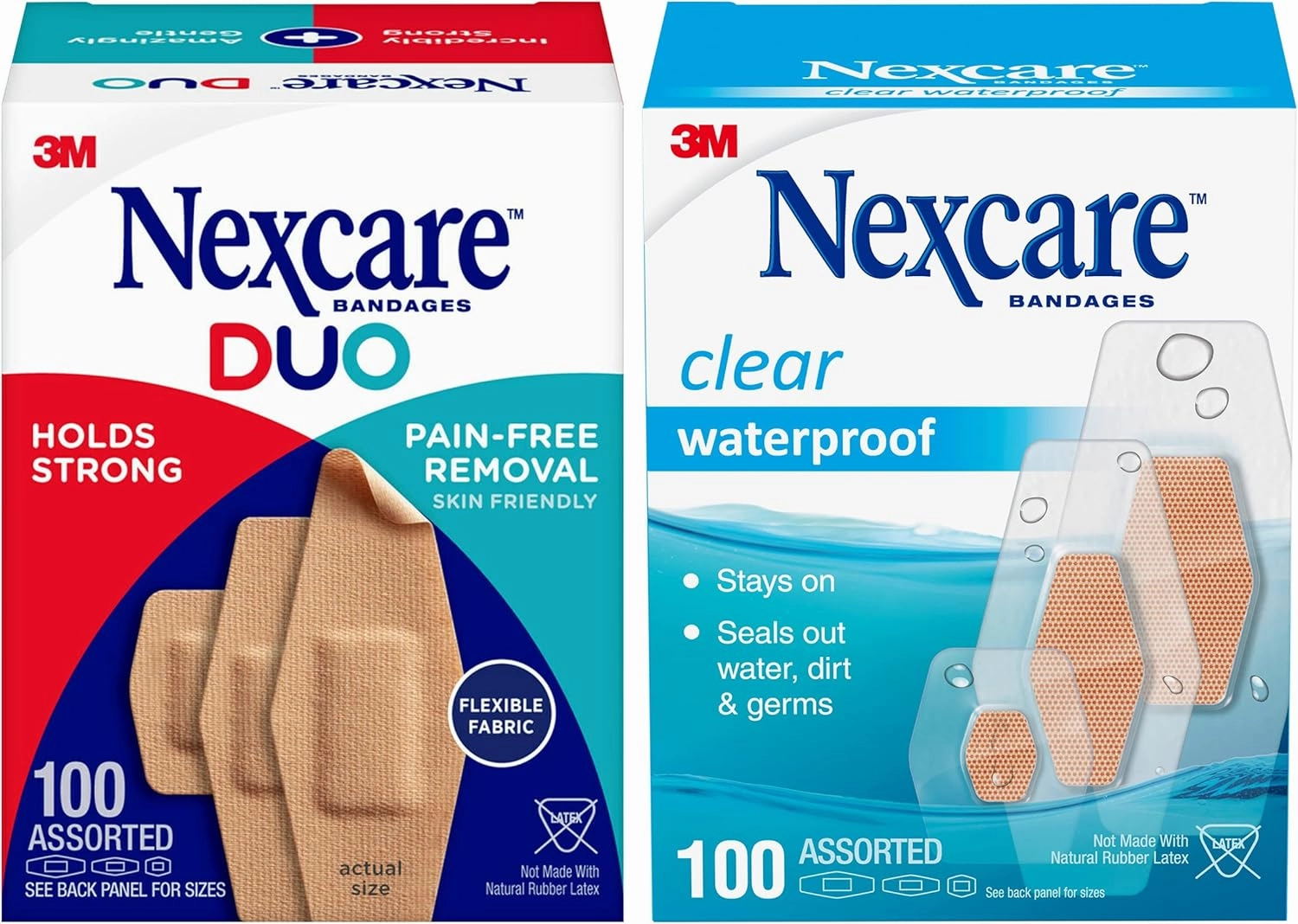 Nexcare Bandage Variety Pack, Waterproof Clear and Duo Bandages, Assorted Sizes, 200 Count
