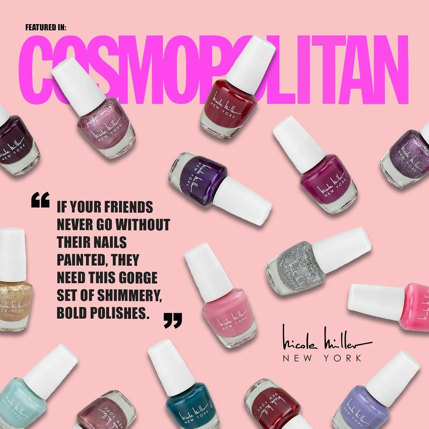 Nicole Miller Mini Nail Polish Set – Glossy, Vibrant Colors for Fingernails & Toenails, Floral Collection