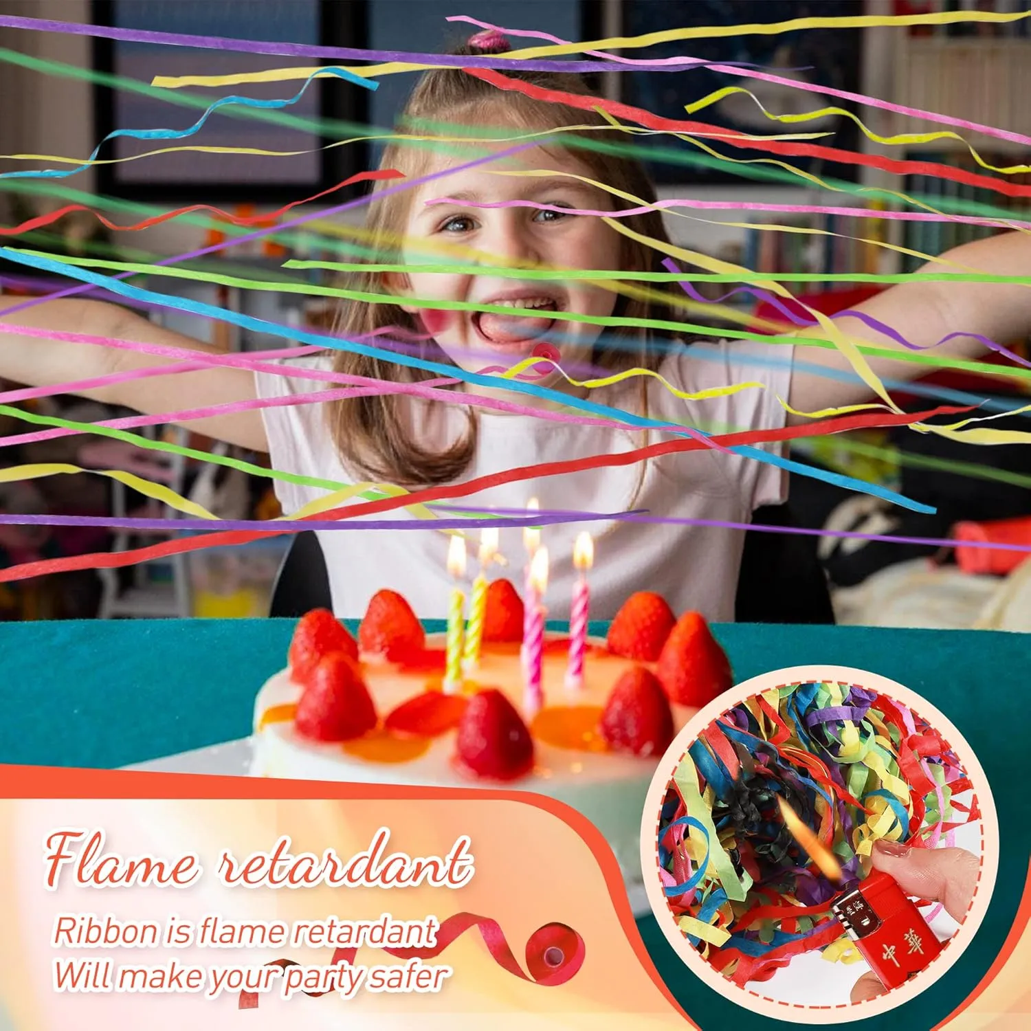 No Mess Streamers - 24Pack Colorful Confetti Ribbon for Birthday, Wedding, Celebrations, School Opening, Graduation, Retirement Party (Orange Multicolor 24pack)
