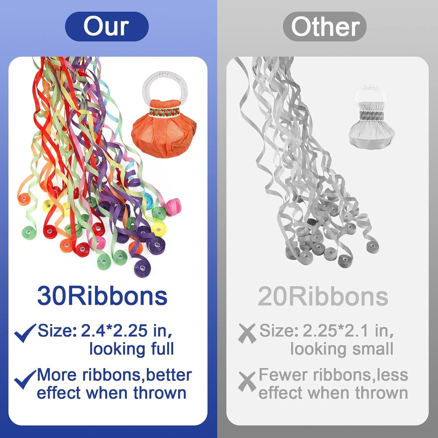 No Mess Streamers - 24Pack Colorful Confetti Ribbon for Birthday, Wedding, Celebrations, School Opening, Graduation, Retirement Party (Orange Multicolor 24pack)