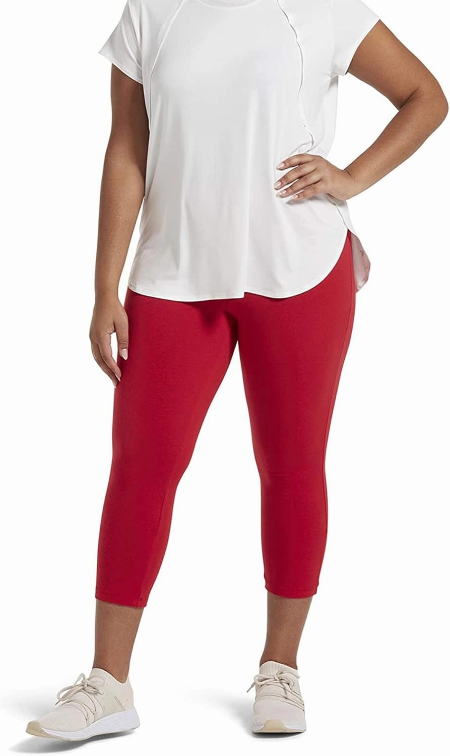 No nonsense Women's Blackout Cotton Capri Leggings Super Soft Stretch Pull On Pants, Available in Plus Size
