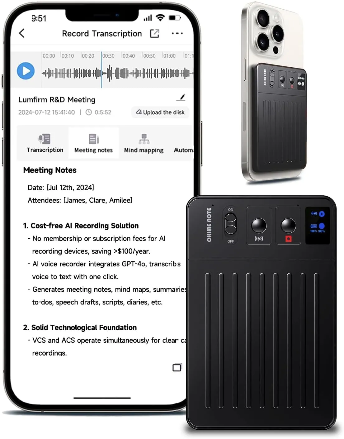 Note AI Voice Recorder, No Fees ChatGPT Transcription/Summary & 30 Smart Templates, App/Web Sync Voice to Text Recorder with 107 Languages & 64GB Memory, Ideal for Work, Lectures, Meetings, Calls