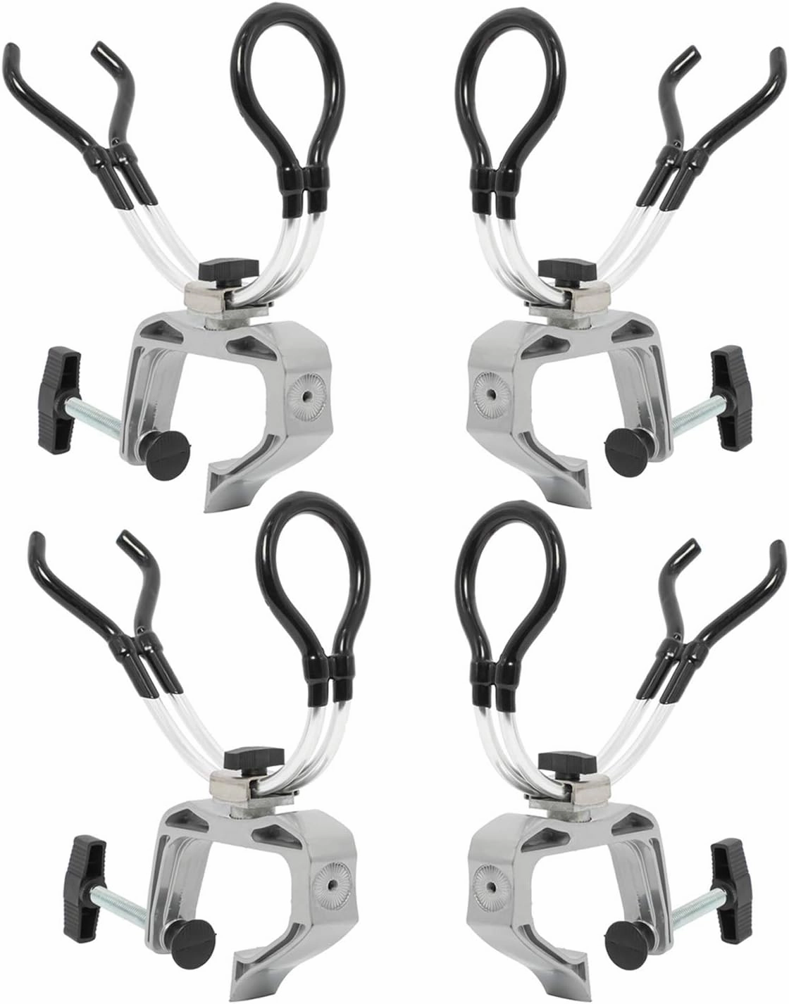NovelBee 4 Pack of Aluminum Alloy Boat Rods Holder with Clamp Adjustable Up and Down and 360 Degree Rotatable Fishing Rod Racks