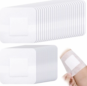 Nuanchu 50 Pieces Island Dressing Bordered Gauze Wound Care Bandage with Adhesive Border Wound Bandage Pads Waterproof Breathable Individually Wrapped Bandages Non-Stick Central Pad(4 x 4 Inch)