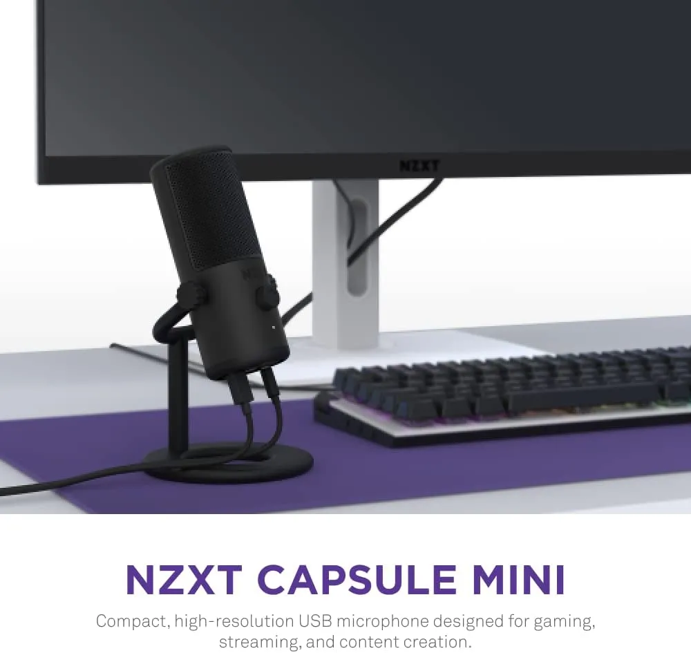 NZXT Capsule Mini - AP-WMMIC-B1 - USB Microphone – High Resolution – Cardioid Polar Pattern – Ideal for Streaming, Content Creation & Podcasting – Built-in Pop Filter – Adjustable Stand – Black