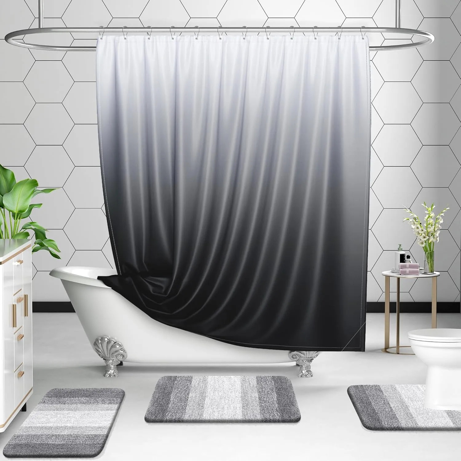 OLANLY Bathroom Rugs Sets 3 Piece, Soft Absorbent Microfiber Bath Mats and U-Shaped Contour Toilet Rug, Plush Shaggy Bath Mat Set for Bathroom (30"x20" 24"x16" 24"x20", Light Grey)