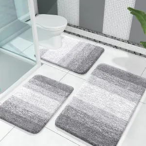 OLANLY Bathroom Rugs Sets 3 Piece, Soft Absorbent Microfiber Bath Mats and U-Shaped Contour Toilet Rug, Plush Shaggy Bath Mat Set for Bathroom (30"x20" 24"x16" 24"x20", Light Grey)