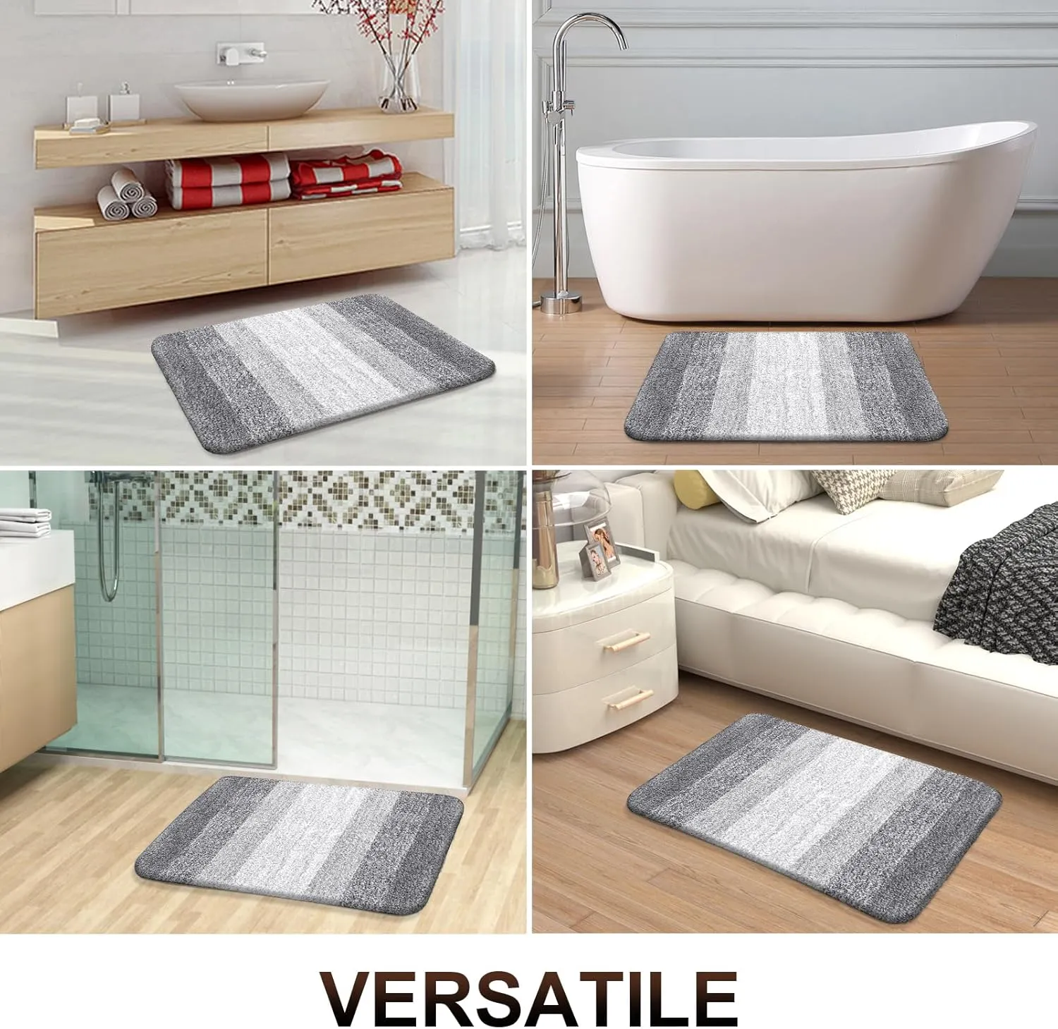 OLANLY Bathroom Rugs Sets 3 Piece, Soft Absorbent Microfiber Bath Mats and U-Shaped Contour Toilet Rug, Plush Shaggy Bath Mat Set for Bathroom (30"x20" 24"x16" 24"x20", Light Grey)