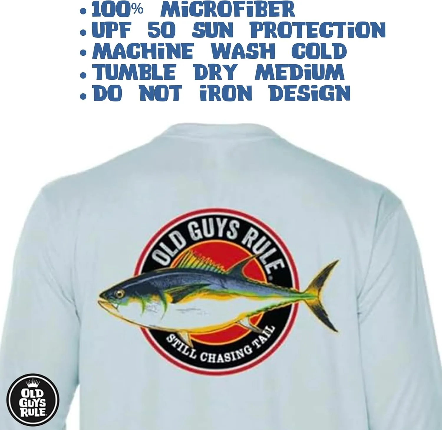 OLD GUYS RULE Men's UPF 50  Sun Protection Long Sleeve Fishing Shirt, Chasing Tail - Funny Father's Day, Birthday Gift
