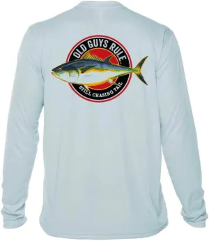 OLD GUYS RULE Men's UPF 50  Sun Protection Long Sleeve Fishing Shirt, Chasing Tail - Funny Father's Day, Birthday Gift
