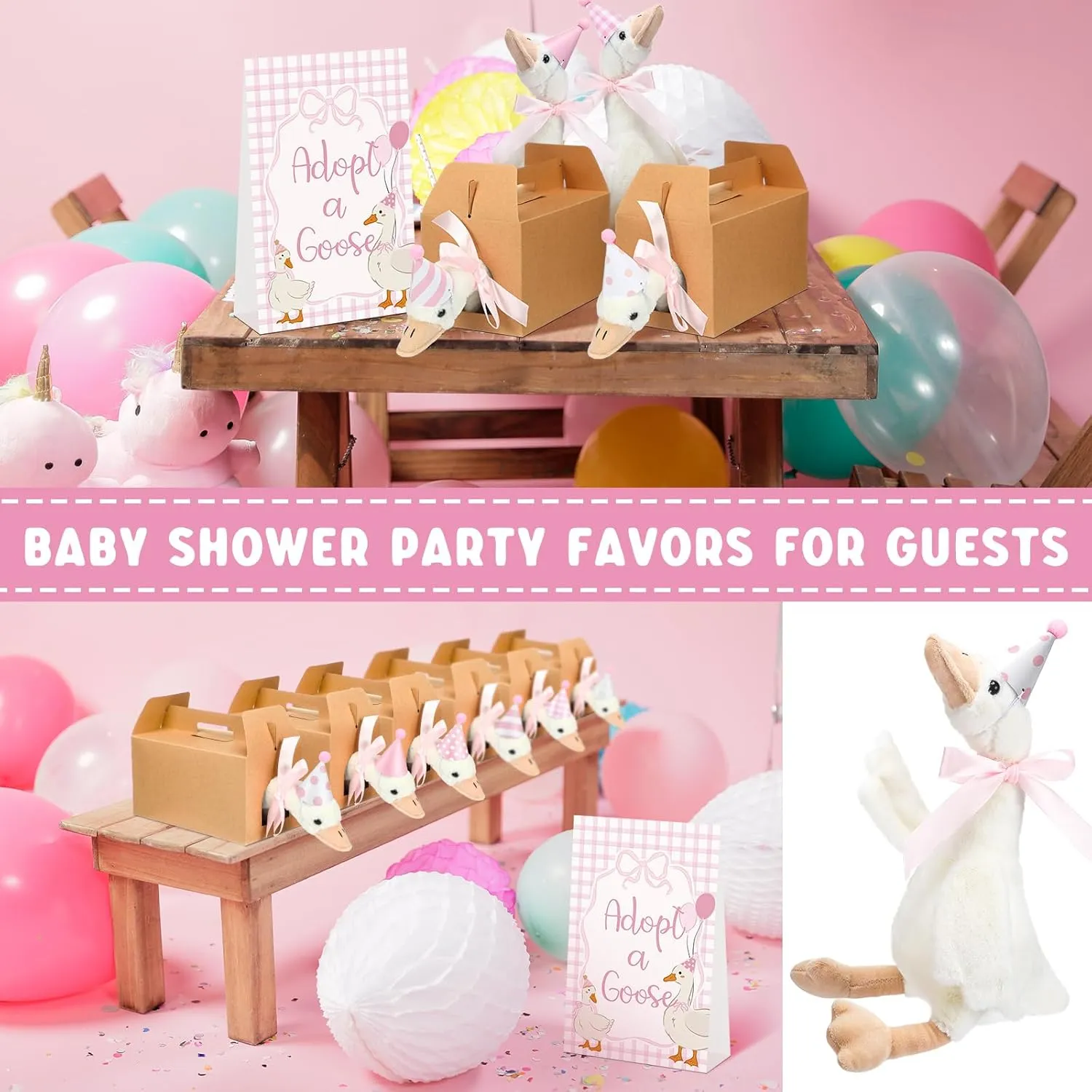 One Silly Goose Baby Shower Party Favors Swan Stuffed Animal Plush Toy and Mini Birthday Party Hats with Bow