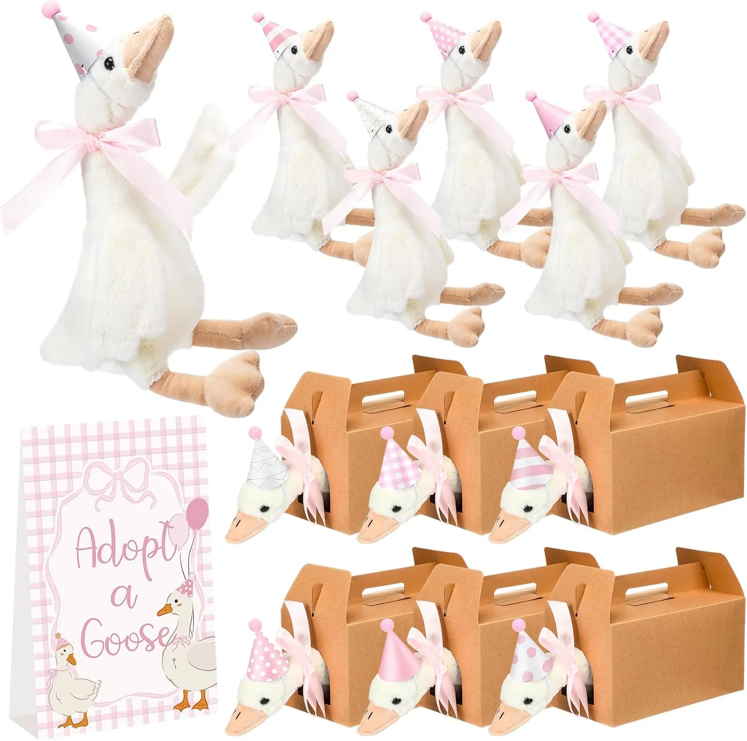 One Silly Goose Baby Shower Party Favors Swan Stuffed Animal Plush Toy and Mini Birthday Party Hats with Bow