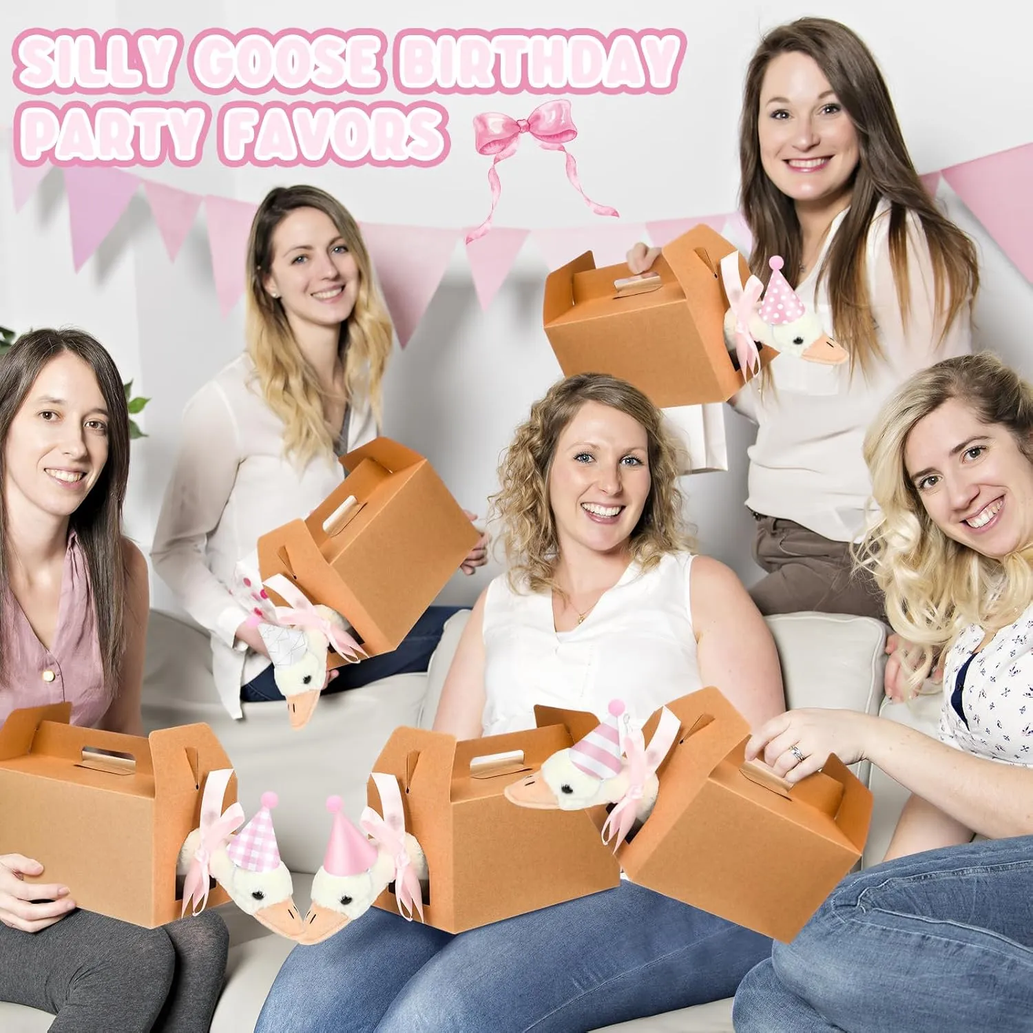 One Silly Goose Baby Shower Party Favors Swan Stuffed Animal Plush Toy and Mini Birthday Party Hats with Bow