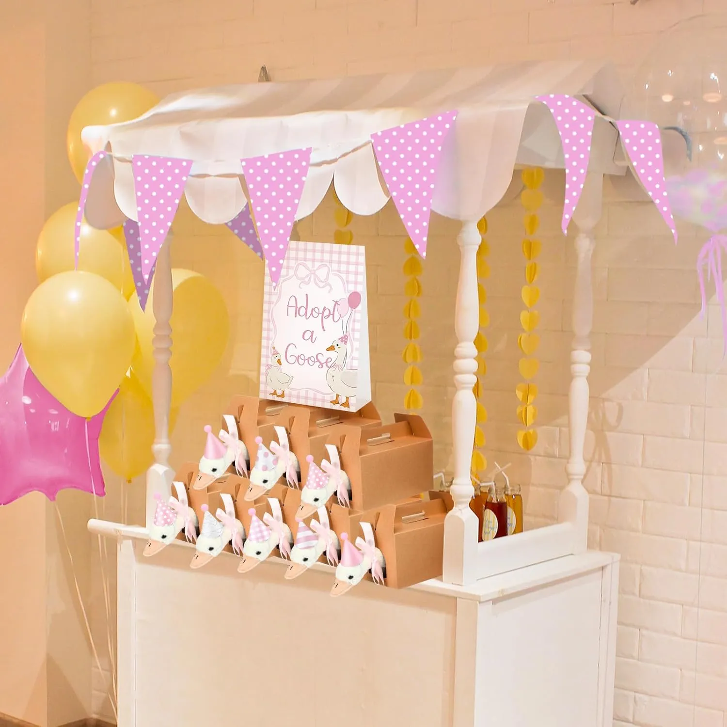 One Silly Goose Baby Shower Party Favors Swan Stuffed Animal Plush Toy and Mini Birthday Party Hats with Bow