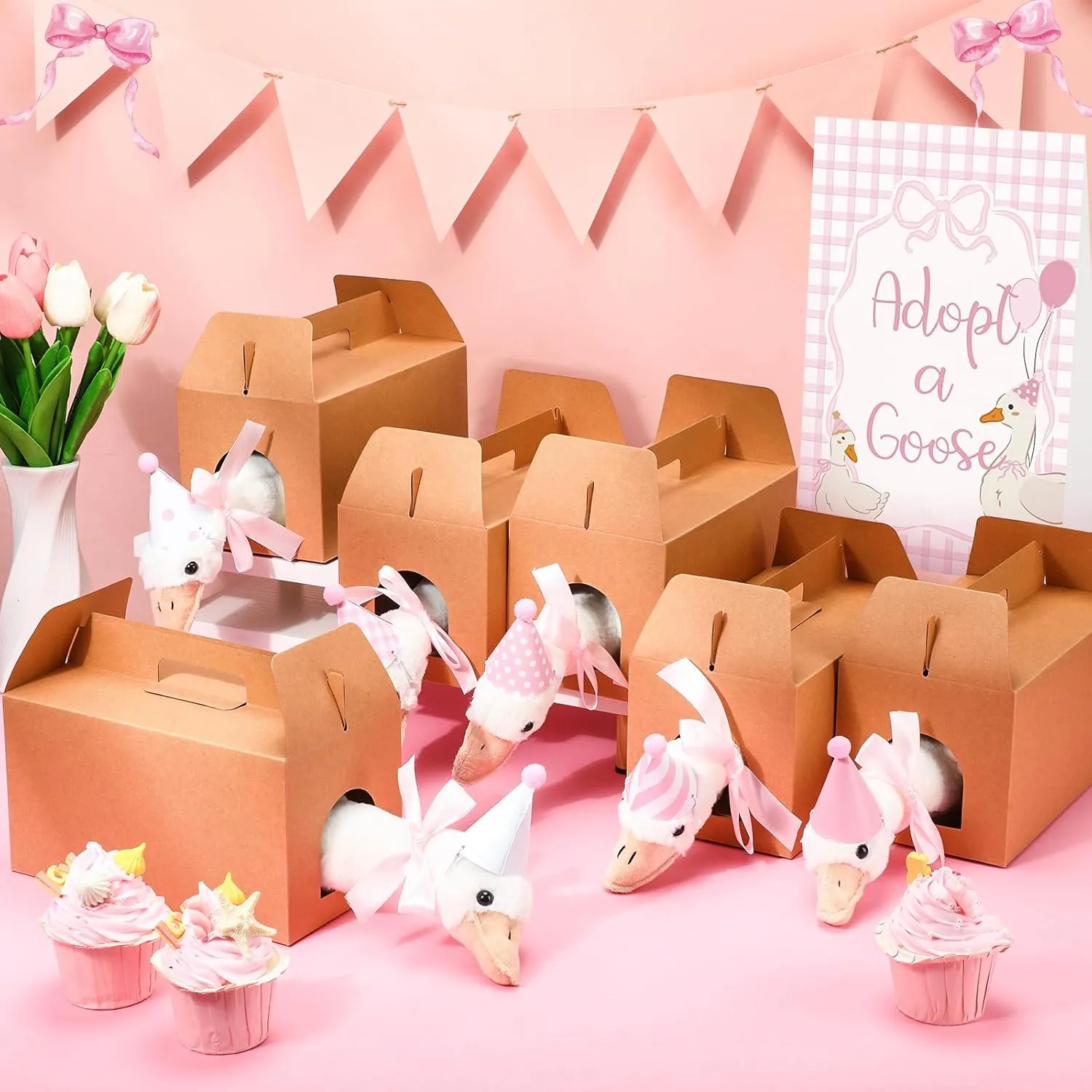One Silly Goose Baby Shower Party Favors Swan Stuffed Animal Plush Toy and Mini Birthday Party Hats with Bow